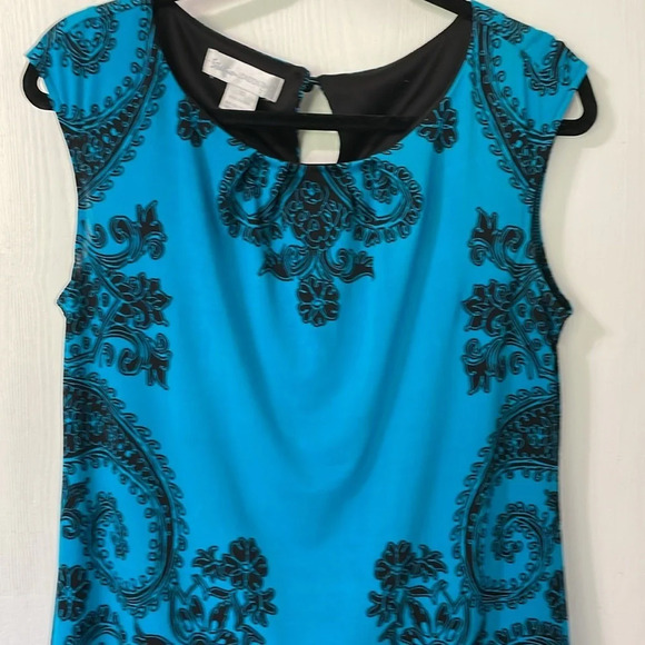Studio by London Times blue and black patterned midi dress keyhole back size 10 - Picture 3 of 5